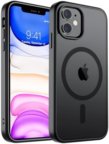 SUPFINE Magnetic for iPhone 12 Mini Case & iPhone 13 Mini Case  Compatible with MagSafe   Military Grade Drop Protection  Slim Translucent Matte Shockproof Phone Cover Black