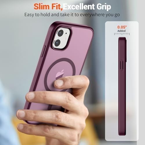 SUPFINE Magnetic for iPhone 12 Mini Case & iPhone 13 Mini Case  Compatible with MagSafe   Military Grade Drop Protection  Slim Translucent Matte Shockproof Phone Cover Black