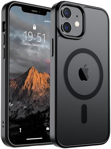 SUPFINE Magnetic for iPhone 12 Mini Case & iPhone 13 Mini Case  Compatible with MagSafe   Military Grade Drop Protection  Slim Translucent Matte Shockproof Phone Cover Black