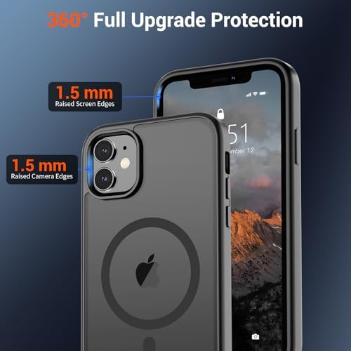 SUPFINE Magnetic for iPhone 12 Mini Case & iPhone 13 Mini Case  Compatible with MagSafe   Military Grade Drop Protection  Slim Translucent Matte Shockproof Phone Cover Black