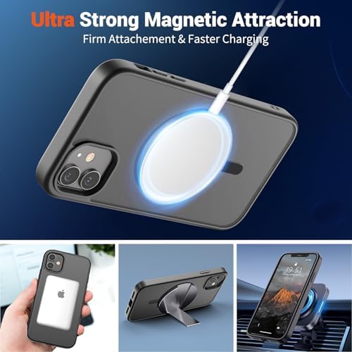 SUPFINE Magnetic for iPhone 12 Mini Case & iPhone 13 Mini Case  Compatible with MagSafe   Military Grade Drop Protection  Slim Translucent Matte Shockproof Phone Cover Black