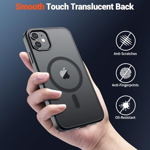 SUPFINE Magnetic for iPhone 12 Mini Case & iPhone 13 Mini Case  Compatible with MagSafe   Military Grade Drop Protection  Slim Translucent Matte Shockproof Phone Cover Black