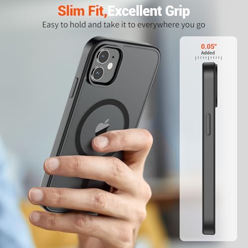 SUPFINE Magnetic for iPhone 12 Mini Case & iPhone 13 Mini Case  Compatible with MagSafe   Military Grade Drop Protection  Slim Translucent Matte Shockproof Phone Cover Black