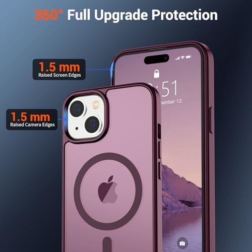 SUPFINE Magnetic for iPhone 12 Mini Case & iPhone 13 Mini Case  Compatible with MagSafe   Military Grade Drop Protection  Slim Translucent Matte Shockproof Phone Cover Black