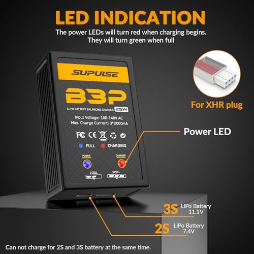 SUPULSE RC Battery Charger 25W 2S 3S Lipo Charger AC 7 4 11 1V LiPo Battery Charger Upgrade Version Compact Charger Faster Quick Charge RC Balance Charger