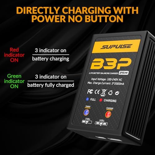 SUPULSE RC Battery Charger 25W 2S 3S Lipo Charger AC 7 4 11 1V LiPo Battery Charger Upgrade Version Compact Charger Faster Quick Charge RC Balance Charger