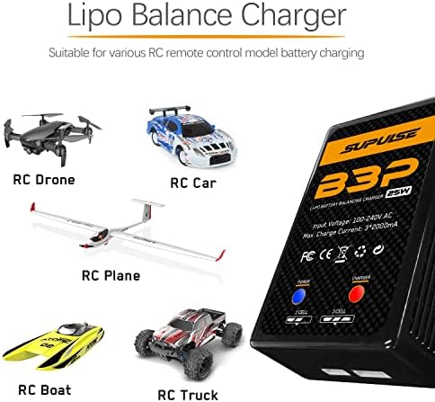 SUPULSE RC Battery Charger 25W 2S 3S Lipo Charger AC 7 4 11 1V LiPo Battery Charger Upgrade Version Compact Charger Faster Quick Charge RC Balance Charger