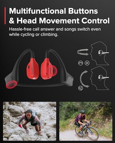 SUUNTO Auriculares de conducción ósea de oreja abierta, auriculares deportivos Bluetooth con control de movimiento de la cabeza, micrófono dual integrado, IP67 impermeable, luces LED de seguridad,
