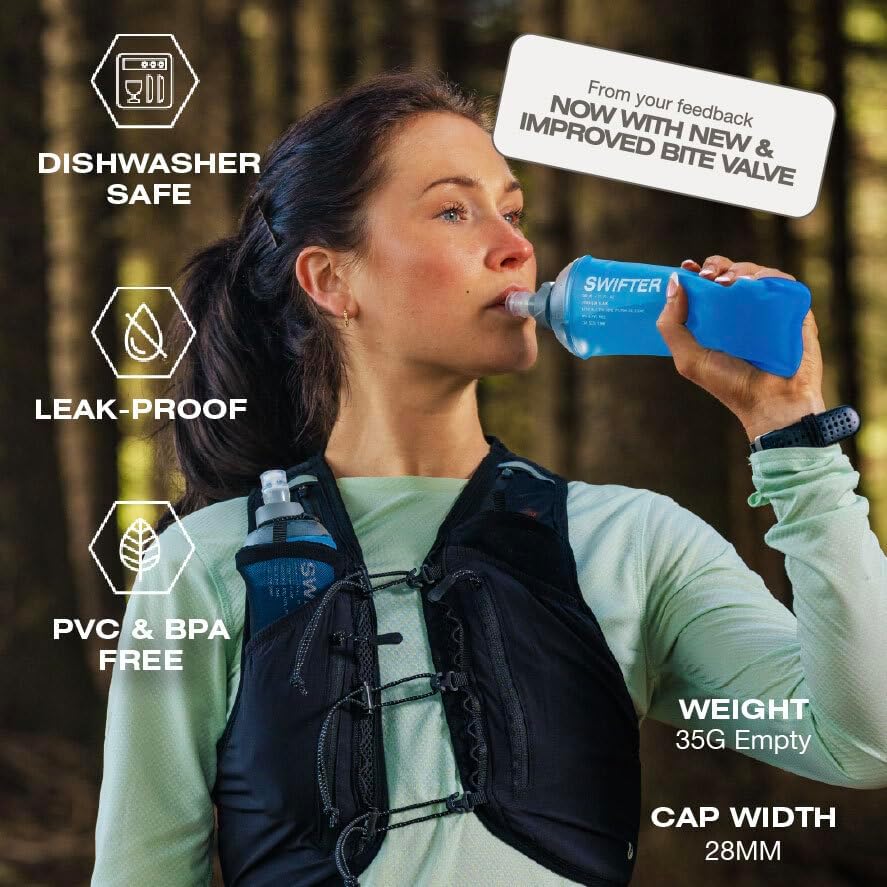 SWIFTER 2x Soft Flask 500ml   Running  Hiking  Cycling Hydration Flask   Collapsible  Leakproof  Reusable   Matt Finish  Sky Blue