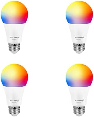 SYLVANIA Wifi LED Smart Light Bulb  60W Equivalent Full Color and Tunable White A19  Dimmable  Compatible with Alexa and Google Home Only   4 Pack  75674 