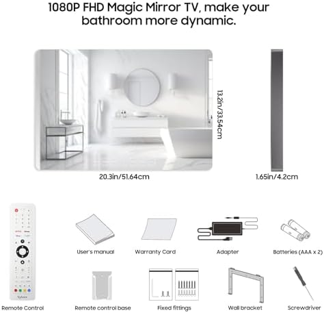 SYLVOX 19 Smart TV Bathroom Magic Mirror Waterproof LED TV 1080P 500NITS High Brightness Dual Front Speakers Wall mounting Suitable for Bathrooms Hotels Saunas
