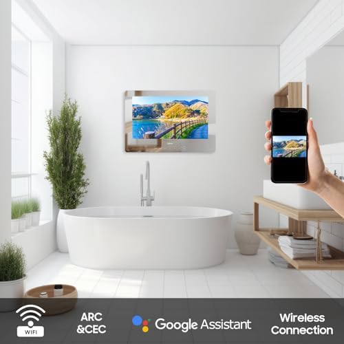 SYLVOX 19 Smart TV Bathroom Magic Mirror Waterproof LED TV 1080P 500NITS High Brightness Dual Front Speakers Wall mounting Suitable for Bathrooms Hotels Saunas