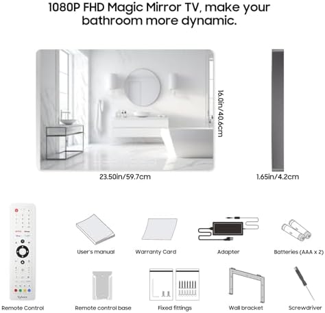 SYLVOX 19 Smart TV Bathroom Magic Mirror Waterproof LED TV 1080P 500NITS High Brightness Dual Front Speakers Wall mounting Suitable for Bathrooms Hotels Saunas