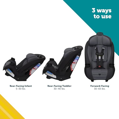 Safety 1st Ellaris 3 in 1 Convertible Car Seat  Slim Fit Design  Rear & Forward Facing  5 Position Headrest  3 Across Fit  Travel Friendly with Machine Washable Seat Pad  Smokey Haze
