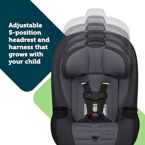 Safety 1st Ellaris 3 in 1 Convertible Car Seat  Slim Fit Design  Rear & Forward Facing  5 Position Headrest  3 Across Fit  Travel Friendly with Machine Washable Seat Pad  Smokey Haze