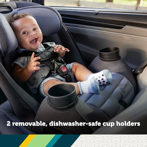 Safety 1st Ellaris 3 in 1 Convertible Car Seat  Slim Fit Design  Rear & Forward Facing  5 Position Headrest  3 Across Fit  Travel Friendly with Machine Washable Seat Pad  Smokey Haze