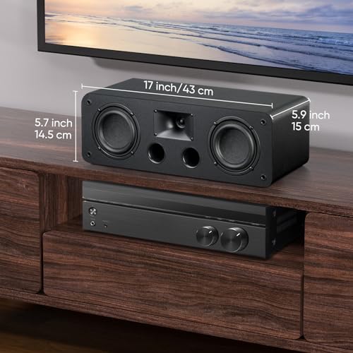 Saiyin Center Channel Speaker Dual 4 Inch Woofers and Silk Tweeter  Crystal Clear for Home Theater Dialogue Passive  Wall Mountable  Single
