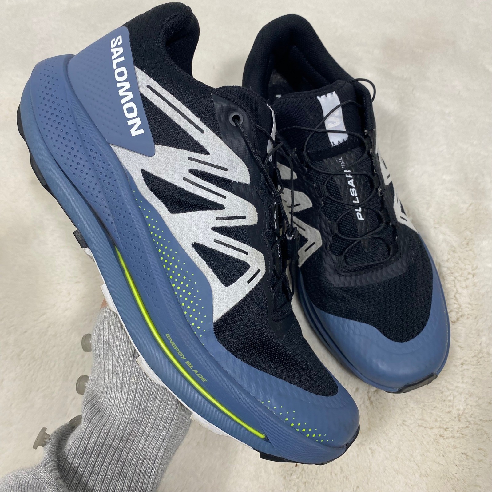 Salomon Pulsar Trail Mens 10 5 Running Shoes Black Blue 472100 Running