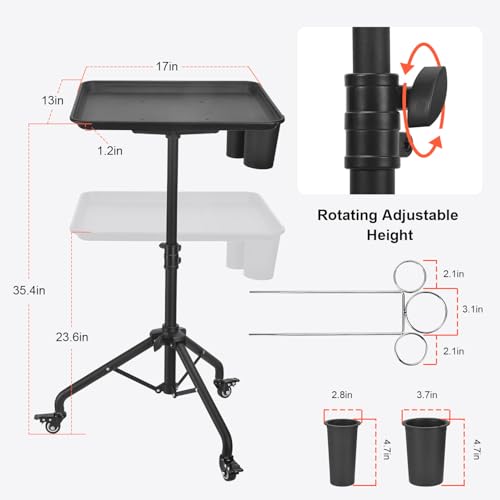 Salon Tray Cart  Metal Tattoo Tray with Tool Holder  Service Rolling Tray Adjustable Height  Storage Tray Trolley for Salon Spa Dental Use  Rolling Tray Cart