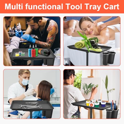 Salon Tray Cart  Metal Tattoo Tray with Tool Holder  Service Rolling Tray Adjustable Height  Storage Tray Trolley for Salon Spa Dental Use  Rolling Tray Cart