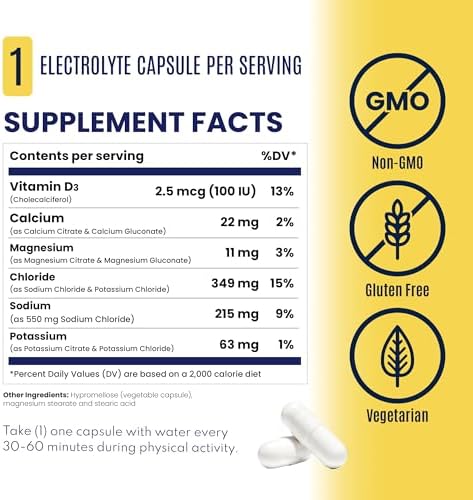 SaltStick Electrolyte Capsules with Vitamin D   200 Count   Salt Pills with Electrolytes for Sports Nutrition  Running Supplements  Electrolyte Pills   200 Count
