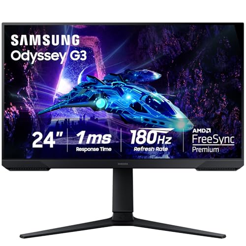 Samsung 24 Inch Odyssey G3  G30D  Series FHD Gaming Monitor  1ms  180Hz  AMD FreeSync  Adjustable Stand  Black Equalizer  Virtual Aim Point  Eye Saver Mode  Flicker Free  LS24DG302ENXZA