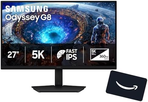 Samsung 27 Odyssey G8  G80HF  Gaming Monitor   5K Resolution  Fast IPS  180Hz  Dual Mode QHD 360Hz  218 PPI  DP 2 1  HDR10  Gaming  1ms  G Sync Compatible  HAS/Tilt/Swivel/Pivot Stand  LS27HG802EFXZA