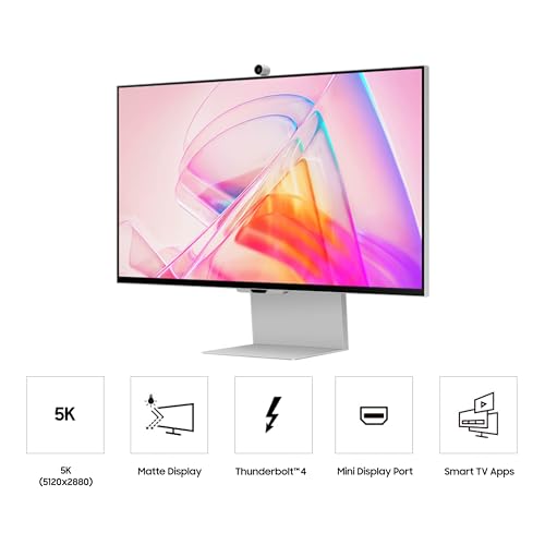 Samsung 27 ViewFinity S9 Series 5K Computer Monitor  Thunderbolt 4  DisplayPort  Matte Display  4K Slimfit Camera  Slim Metal Design  AirPlay  Smart TV Apps  Gaming Hub  LS27C900PANXZA