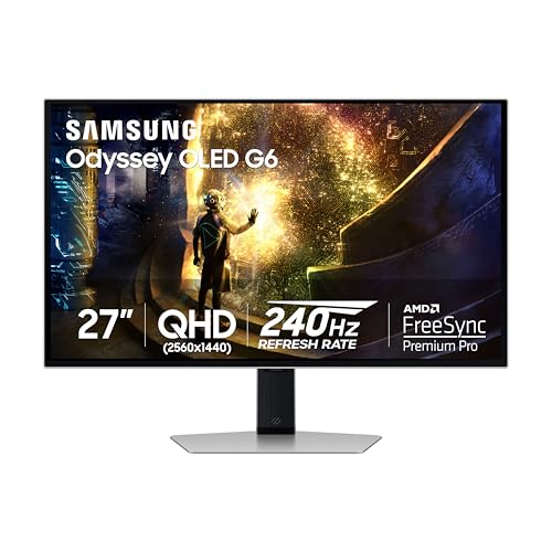 Samsung Odyssey OLED G6 (G61SD) QHD y QD-OLED 240Hz 0.03ms FreeSync Premium Pro Monitor para juegos con elegante diseño de metal, 3 años de garantía, EE. UU., LS27DG610SNXZA