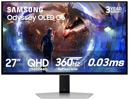 Samsung 27  Odyssey OLED G6  G61SD  QHD & QD OLED 240Hz 0 03ms FreeSync Premium Pro Gaming Monitor with Sleek Metal Design  3 Year Warranty  US  LS27DG610SNXZA