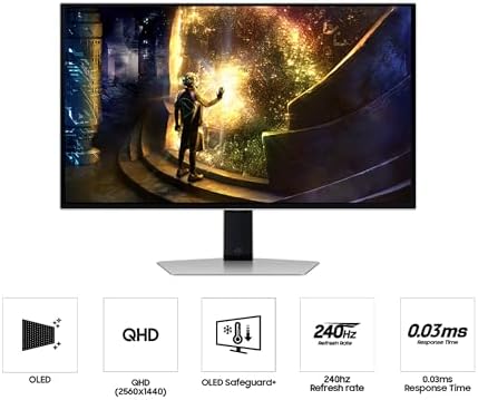 Samsung 27  Odyssey OLED G5  G50SF  QHD & QD OLED Gaming Monitor  180Hz Refresh Rate  0 03ms  GtG  Response Time  NVIDIA G Sync Compatible  AMD FreeSync   LS27FG500SNXZA