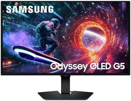 Samsung Monitor para juegos Odyssey OLED G5 (G50SF) QHD y QD-OLED de 27 pulgadas, frecuencia de actualización de 180 Hz, tiempo de respuesta de 0.03 ms (GtG), compatible con NVIDIA G-Sync, AMD