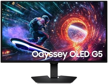 Samsung Monitor para juegos Odyssey OLED G5 (G50SF) QHD y QD-OLED de 27 pulgadas, frecuencia de actualización de 180 Hz, tiempo de respuesta de 0.03 ms (GtG), compatible con NVIDIA G-Sync, AMD