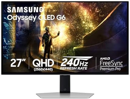 Samsung 27  Odyssey OLED G6  G61SD  QHD & QD OLED 240Hz 0 03ms FreeSync Premium Pro Gaming Monitor with Sleek Metal Design  3 Year Warranty  US  LS27DG610SNXZA