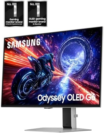 Samsung 27  Odyssey OLED G6 G60SF QHD QD OLED Gaming Monitor  500Hz Refresh Rate  0 03ms  GtG  Response Time  G Sync Compatible  VESA DisplayHDR TrueBlack 500  LS27FG602SNXZA  2025  3 Yr Warranty