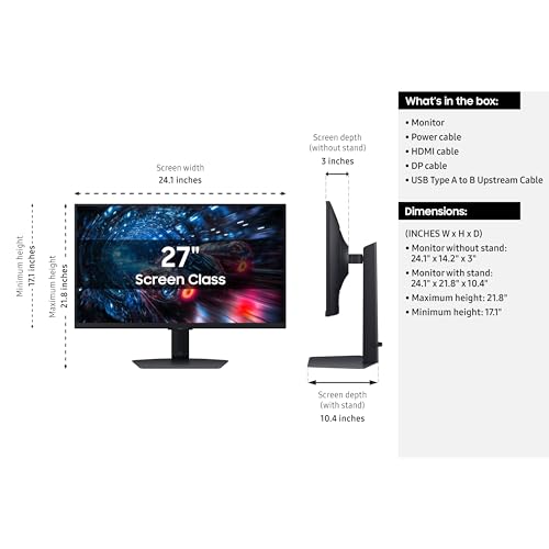 Samsung 27  Odyssey G7 G70F FHD Resolution Gaming Monitor  Fast IPS Dual Mode  4K 180Hz Refresh Rate  NVIDIA G Sync Compatible  AMD FreeSync  Premium  Ergonomic Stand  LS27FG706ENXZA