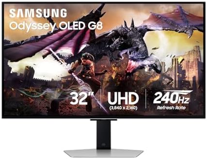 Samsung 32 Odyssey OLED G8  G80SD  Series 4K UHD Smart Gaming Monitor w QD OLED  240Hz 0 03ms  G Sync Compatible  Glare Free Display  Sleek Metal Design  LS32DG800SNXZA  3 Yr Warranty