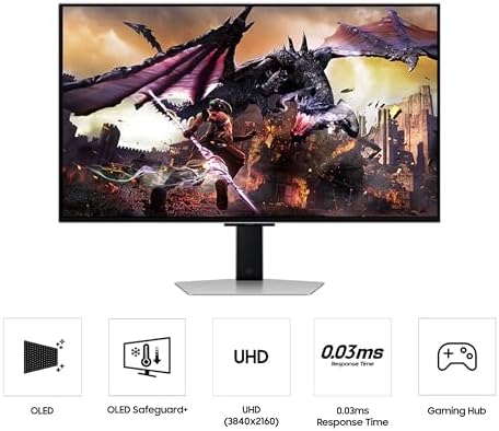 Samsung 32 Odyssey OLED G8  G80SD  Series 4K UHD Smart Gaming Monitor w QD OLED  240Hz 0 03ms  G Sync Compatible  Glare Free Display  Sleek Metal Design  LS32DG800SNXZA  3 Yr Warranty