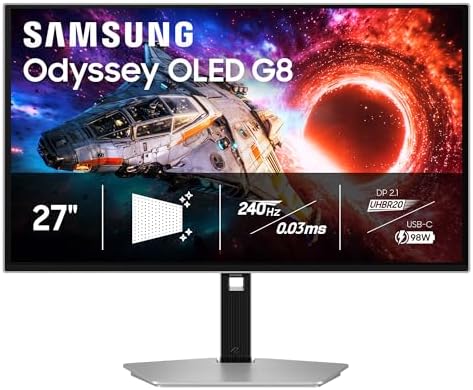 Samsung 32 Odyssey OLED G8  G80SH  Gaming Monitor   QD OLED  4K Resolution  240Hz  USB C 96W  DP 2 1  0 03ms  Glare Free  HAS/Tilt/Swivel/Pivot  OLED Safeguard   3 Year Warranty  LS32HG802SNXZA