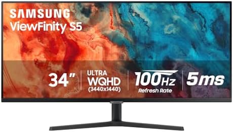 Samsung 34 ViewFinity S50GC Series Ultrawide QHD Monitor  100Hz  5ms  HDR10  AMD FreeSync  Ultrawide Screen  Eye Care  Thin Bezels  PIP  PBP  LS34C50DGANXZA  2023  Black