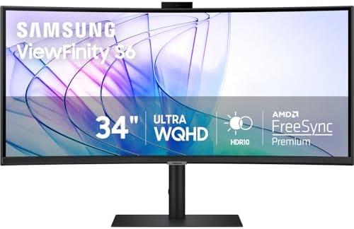 Samsung 34 ViewFinity S50GC Series Ultrawide QHD Monitor  100Hz  5ms  HDR10  AMD FreeSync  Ultrawide Screen  Eye Care  Thin Bezels  PIP  PBP  LS34C50DGANXZA  2023  Black