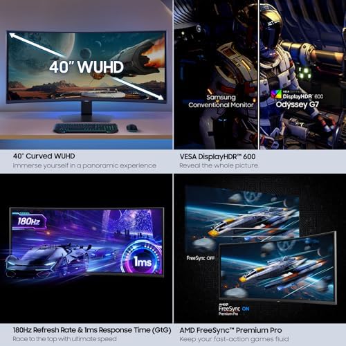 Samsung 40  Odyssey G7  G75F  WUHD Resolution  180Hz  Curved Gaming Monitor  1ms Response Time  GtG   VESA DisplayHDR  600  AMD FreeSync  Premium Pro  LS40FG75DENXZA  2025