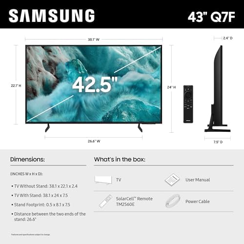 Samsung 43 Inch Class QLED Q7F Series Samsung Vision AI Smart TV  2025 Model  43Q7F  Quantum HDR  Object Tracking Sound Lite  Q4 AI Gen1 Processor  4K upscaling  Gaming Hub  Alexa Built in