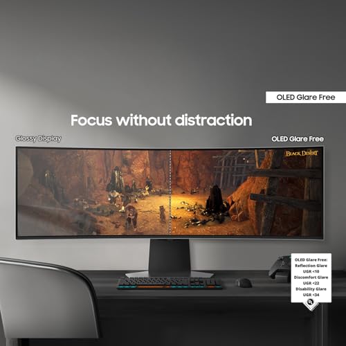 Samsung 49 Inch Odyssey G9  G95SD  Series QD OLED G Sync Compatible Curved Gaming Monitor  240Hz  0 03ms  Dual QHD  Glare Free  FreeSync Premium Pro  Ergonomic Stand LS49DG956SNXGO 2024  3 Yr Warranty