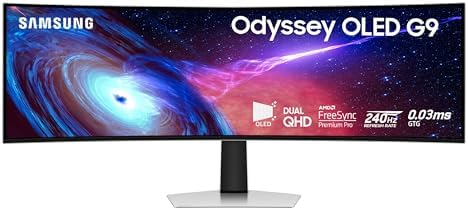 Samsung 49 Odyssey G93SC Series Curved Gaming Monitor  QD OLED  240Hz  0 03ms  DQHD  G Sync Compatible  FreeSync Premium Pro  Adjustable Stand