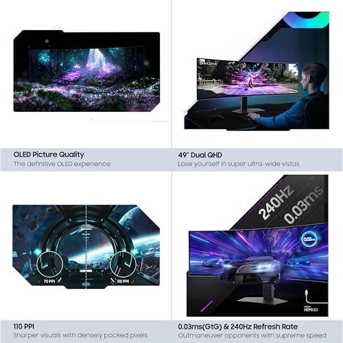 Samsung 49 Odyssey G93SC Series Curved Gaming Monitor  QD OLED  240Hz  0 03ms  DQHD  G Sync Compatible  FreeSync Premium Pro  Adjustable Stand