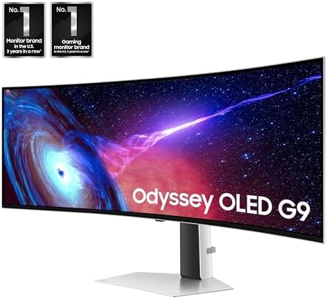 Samsung 49 Odyssey G93SC Series Curved Gaming Monitor  QD OLED  240Hz  0 03ms  DQHD  G Sync Compatible  FreeSync Premium Pro  Adjustable Stand