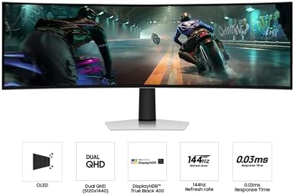 Samsung 49 Odyssey OLED G9  G91SD  Dual QHD QD OLED G Sync Compatible Curved Gaming Monitor  144Hz  0 03ms  AMD FreeSync Premium Pro  Ergonomic Stand  3 Year Warranty  LS49DG910SNXZA