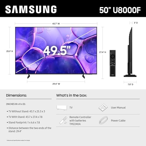 Samsung 50 Inch Class Crystal UHD U8000F 4K Smart TV  2025 Model  Endless Free Content  Crystal Processor 4K  MetalStream Design  Knox Security  Alexa Built in