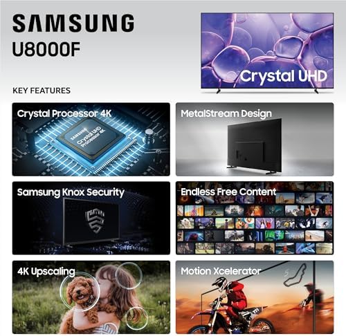 Samsung 50 Inch Class Crystal UHD U8000F 4K Smart TV  2025 Model  Endless Free Content  Crystal Processor 4K  MetalStream Design  Knox Security  Alexa Built in